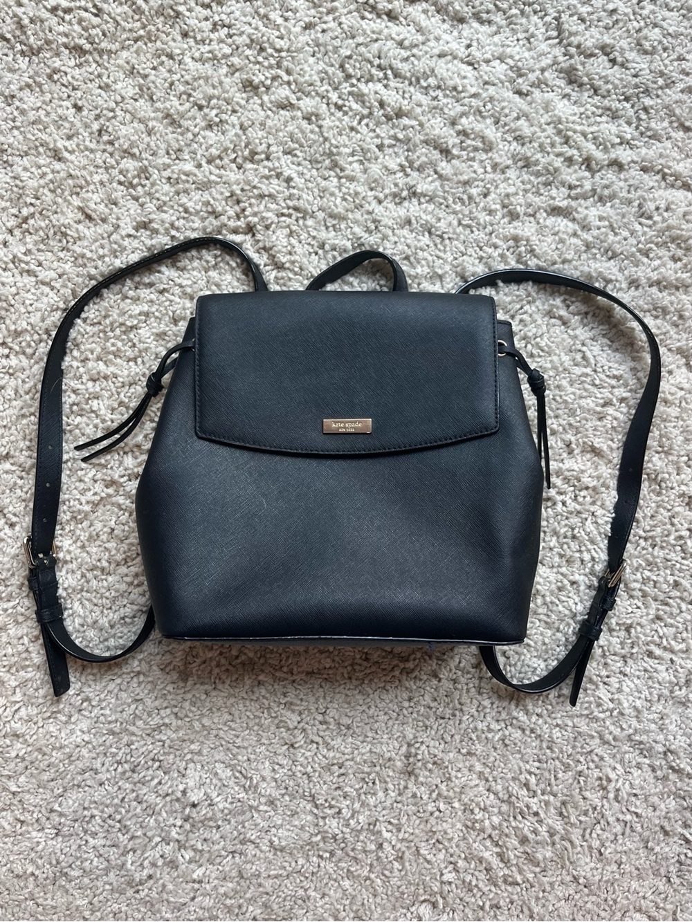 kate spade Madison Black Leather Flap Backpack
